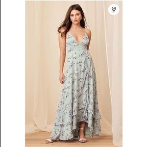 Lulu's Sage Green Floral Lace-Up High-Low Maxi Dress